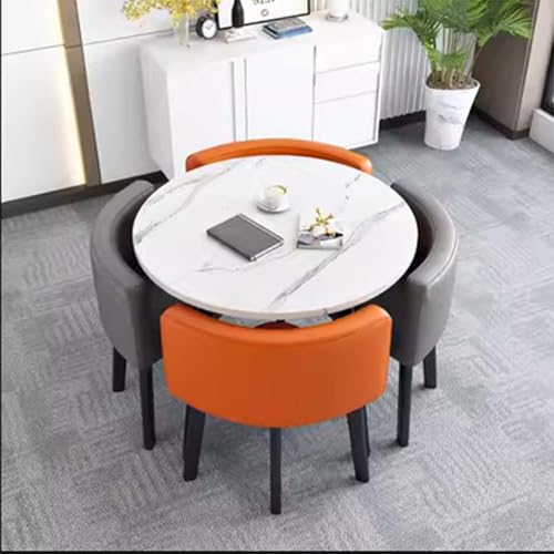 Kompaktes rundes Esstisch-Set mit 4 Stühlen, platzsparendes versenktes Design für Büro & Empfangsraum, stilvolle moderne Möbel (80 cm) von Generisch