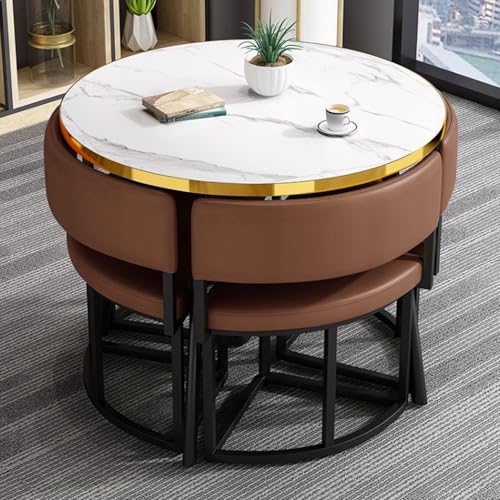 Kompaktes rundes Esstisch-Set mit Stühlen für kleines Büro, Empfang oder Club, ideal für Meetings und platzsparend Kompaktes rundes Esstisch-Set mit Stühlen für kleines Büro, Empfang oder Club, ideal für Meetings und platzsparend von Generisch