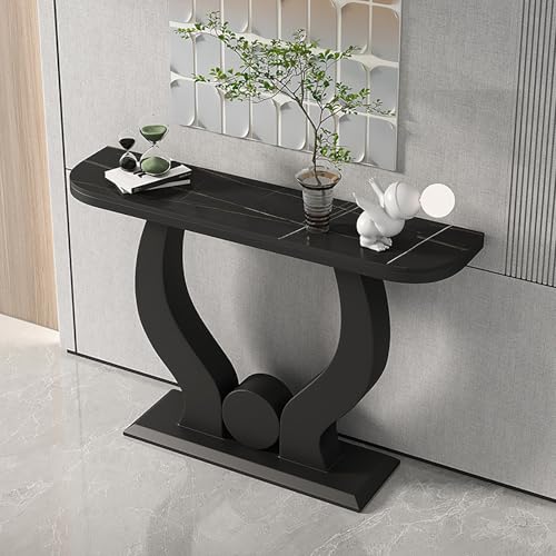Konsolentisch, moderner Eingangstisch aus Kunstmarmor, Akzenttisch mit Metallfuß, hinter der Couch, Sofa, Konsole mit Stauraum, 59 für Eingangsbereich oder Wohnzimmer von Generisch