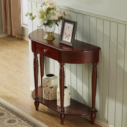 Konsolentisch aus Massivholz, Halbmond-Sofatisch mit Schublade, Vintage-Eingangstisch für Wohnzimmer und Flur Akzent in kleinen Räumen Konsolentisch aus Massivholz, Halbmond-Sofatisch mit Schublade, Vintage-Eingangstisch für Wohnzimmer und Flur Akzent in kleinen Räumen von Generisch