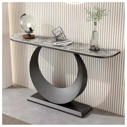 Konsolentisch für den Eingangsbereich, Akzent-Sofatisch mit geometrischem Metallsockel, schmaler Flurschreibtisch für Wohnzimmer, Schlafzimmer oder Wohnung (Schwarz, 150 x 30 x 80 cm) von Generisch