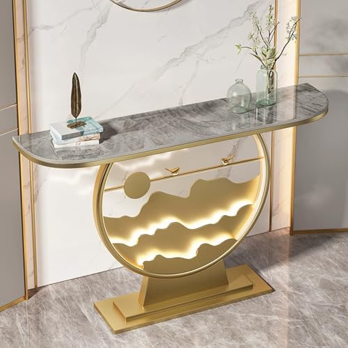 Konsolentisch für den Eingangsbereich mit rundem Metallfuß und Schieferablage, perfekt für Wohnzimmer, Schlafzimmer oder Foyer-Organisation von Generisch
