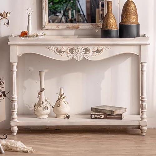 Konsolentisch im Used-Look mit offenem Regal und Holzschnitzereien, Vintage-Landeingangstisch für Foyer, Flur und Wohnzimmer von Generisch