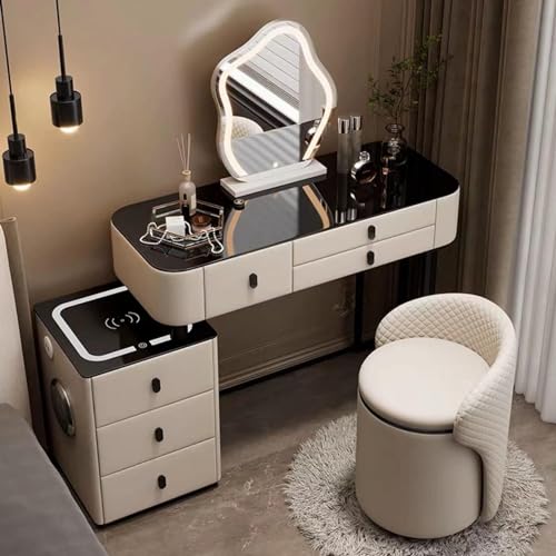 Kosmetik-Set mit LED-Beleuchtung, Touch-Control-Spiegel, 3 Farbmodi, 6 Schubladen, Ladestation und Hocker für Schlafzimmer, Dekoration für Sie von Generisch