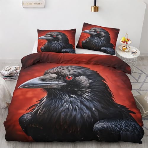 Krähe Bettwäsche 135x200 Sommer - Gothic Rabe Bettbezug 135 x 200 2er Set mit Kissenbezug 80x80, Weiche Mikrofaser Sommerbettwäsche mit Reißverschluss für Schlafzimmer Deko N-&86 von Generisch