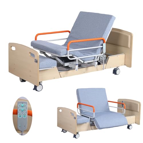 Krankenhausbetten mit 3 Funktionen und Drehfunktion, vollelektrisches medizinisches Bett für zu Hause, bewegliche Pflegehilfe mit leisen Rädern bis zu 530 lbs von Generic
