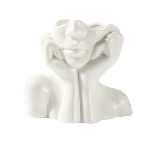 Kreative Keramikvase, Büstenkopf-Form, Blumenvasen, dekorativ, rustikal, für den Außenbereich, großer Schnitt, weiblicher Kopf, künstliche Pflanzen, Pflanzgefäß, weiße Keramik, 2025 (Weiß Kreative Keramikvase, Büstenkopf-Form, Blumenvasen, dekorativ, rustikal, für den Außenbereich, großer Schnitt, weiblicher Kopf, künstliche Pflanzen, Pflanzgefäß, weiße Keramik, 2025 (Weiß von Generisch