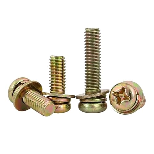 Kreuzschraube mit Rundkopf, farblich verzinkt, Kohlenstoffstahl/mit Unterlegscheibe und Feder M3M4M5M6M8(50set M8x16) von Generisch