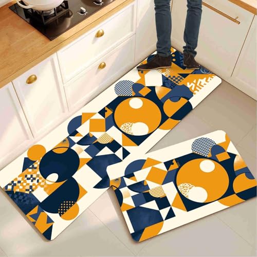 KüChenteppich Waschbar Rutschfest 2 Stück Super absorbierend Rutschfestes Küchenmatten Teppich Läufer Küche Flur Set Küchenläufer Küche Teppich Gelb Fußmatte Küchen Teppiche 90x140cm+90x270cm 14-1441 von Generisch