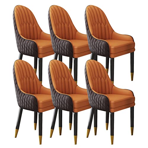 Küchen-Esszimmerstühle aus Mikrofaser-Leder mit Massivholzbeinen für Wohnzimmer, Schlafzimmer, Balkon und Theke, stilvolles Kaffee- und Orange-Design, 6 Stück von Generisch