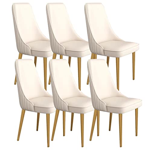 Küchen-Esszimmerstühle aus Mikrofaser-Leder mit ergonomischem Design, stabile Karbonstahl-Metallbeine für Wohnzimmer (Beige/Weiß), 6 Stück von Generisch