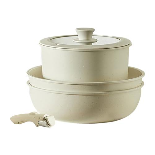 Küchen-Kochgeschirr-Sets, Safe Panspots-Set | Kochtöpfe Und Pfannen Zum Kochen | Safe Panspots, Antihaft-Kochset, Küchenset Mit Abnehmbarem Griff, Cremeweiß, Für Bratpfannen von Generisch