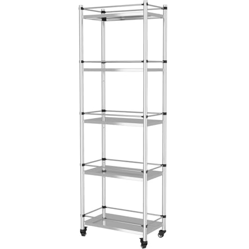 Küchenregal aus 304 Edelstahl, robuste Aufbewahrungseinheit mit Rollen, Metall-Arbeitstisch-Organizer für Töpfe Küchenregal aus 304 Edelstahl, robuste Aufbewahrungseinheit mit Rollen, Metall-Arbeitstisch-Organizer für Töpfe von Generisch