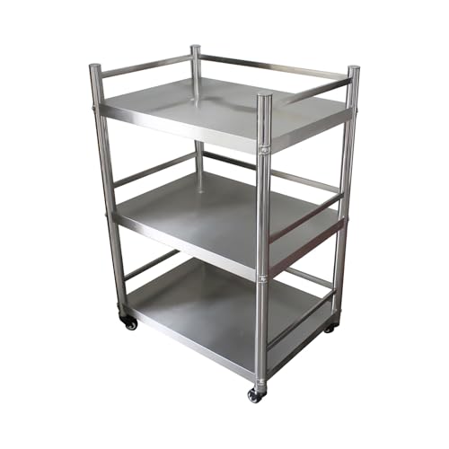 Küchenregal mit 3 Etagen, Edelstahl, mit Geländer und Rädern (60 x 50 x 100 cm), Badezimmer-Draht-Nizer für hohe 100 Nisierung von Generisch
