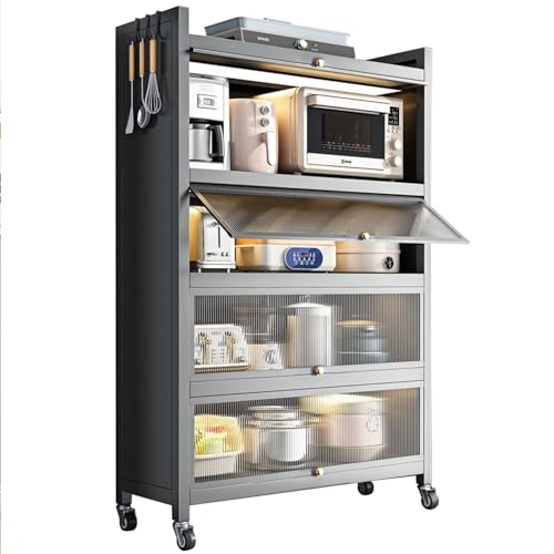Küchenregal mit 5 Etagen mit Behältern & Schränken, Mikrowellenständer auf feststellbaren Rollen, vielseitiges Sideboard mit Klapptür für Garage & Heimküche Küchenregal mit 5 Etagen mit Behältern & Schränken, Mikrowellenständer auf feststellbaren Rollen, vielseitiges Sideboard mit Klapptür für Garage & Heimküche von Generisch