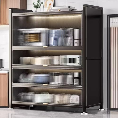 Küchenschrank mit transparenten Türen, multifunktional, freistehend, für Mikrowelle, Backofen, Gewürze, Töpfe und Pfannen von Generisch