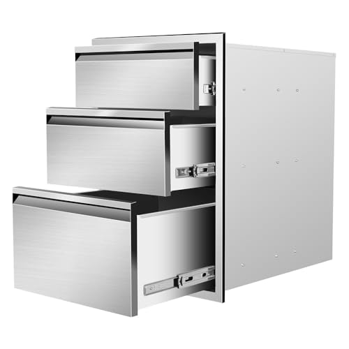 Küchenschubladen aus Edelstahl, geschlossenes integriertes 3-stöckiges Design mit Griff für verbesserte Organisation und platzsparende Aufbewahrung Küchenschubladen aus Edelstahl, geschlossenes integriertes 3-stöckiges Design mit Griff für verbesserte Organisation und platzsparende Aufbewahrung von Generisch