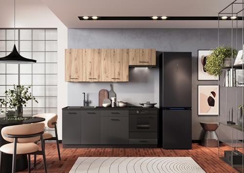 Küchenset Anika Küchenblock 200 cm Küchenzeile Küchenmöbel Komplett Einbauküche Graphite/Artisan Eiche Küchenset Anika Küchenblock 200 cm Küchenzeile Küchenmöbel Komplett Einbauküche Graphite/Artisan Eiche von Generisch