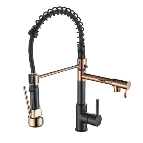 Küchenspüle, Mischbatterie, Schwarz und Rotgold, Einhandgriff, Doppelauslauf, herausziehbarer Sprühkopf, modernes Design, WasserauslassPerfekt für stilvolle Küchen von Generisch