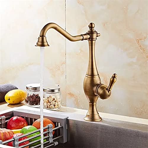 Küchenspüle Mischbatterie Retro Teekanne Stil Messing Wasserhahn 360° Drehung Gebürstetes Gold Küchenarmatur Kalt- und Warmwasser-Kranhahn von Generisch