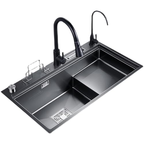 Küchenspüle-Set aus 304 Edelstahl, mattschwarz, mit Ablaufsystem, Schneidebrett und Messerhalter, 75 x 45 cm, modernes Zuhause Küchenspüle-Set aus 304 Edelstahl, mattschwarz, mit Ablaufsystem, Schneidebrett und Messerhalter, 75 x 45 cm, modernes Zuhause von Generisch