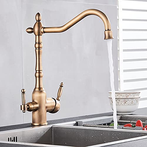 Küchenspüle Wasserhahn - 360° Drehung, Doppelgriff, Dual-Wasserfunktion, handelsübliche Qualität Mischbatterie für reines Wasser - Bauernhaus-Stil von Generisch