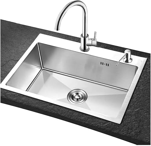 Küchenspüle aus Edelstahl, einteiliges tiefes Waschbecken mit Überlaufloch, langlebiges und schönes Design von Generisch