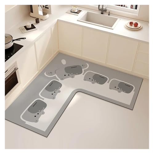 Küchenteppich, niedlicher Cartoon-Teppich, L-förmige PVC-Bodenmatte, Tiermuster, Kieselalge, Schlamm, wasserabsorbierend, rutschfest, Hellgrau, 140 x 140 x 50 cm Küchenteppich, niedlicher Cartoon-Teppich, L-förmige PVC-Bodenmatte, Tiermuster, Kieselalge, Schlamm, wasserabsorbierend, rutschfest, Hellgrau, 140 x 140 x 50 cm von Generisch