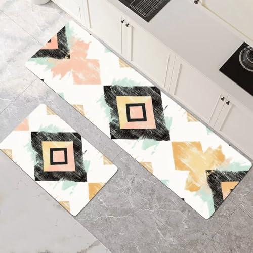 Küchenteppich 2 Stück, Absorbierende Küchenmatte Eindruck Küchenläufer Rutschfest Waschbar Teppich Küche Läufer Flur Bodenmatte, Carpet Rug für Küchen, Badezimmer Home Decor 120x180cm+120x360cm 1-21 von Generisch
