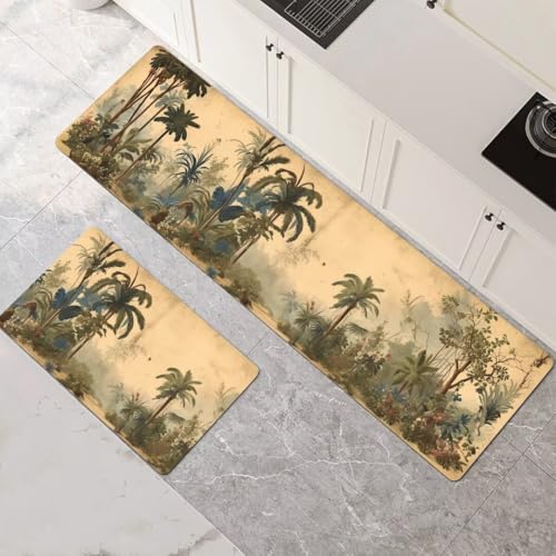 Küchenteppich 2 Stück, Absorbierende Küchenmatte Forest Küchenläufer Rutschfest Waschbar Teppich Küche Läufer Flur Bodenmatte, Lang Carpet Rug für Küchen, Badezimmer Home Decor 80x120cm+80x240cm 1-239 von Generisch