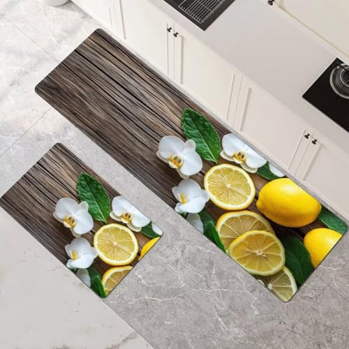 Küchenteppich 2 Stück, Absorbierende Küchenmatte Fruit Küchenläufer Rutschfest Waschbar Teppich Küche Läufer Flur Bodenmatte, Lang Carpet Rug für Küchen, Badezimmer Home Decor 90x140cm+90x270cm 1-259 von Generisch