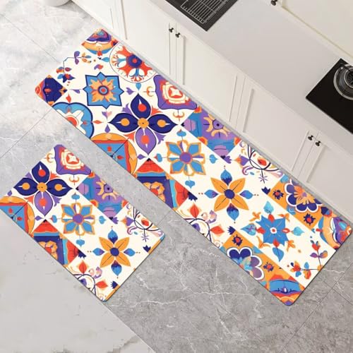 Küchenteppich 2 Stück, Absorbierende Küchenmatte Garden Küchenläufer Rutschfest Waschbar Teppich Küche Läufer Flur Bodenmatte, Carpet Rug für Küchen, Badezimmer Home Decor 120x180cm+120x360cm 1-261 von Generisch