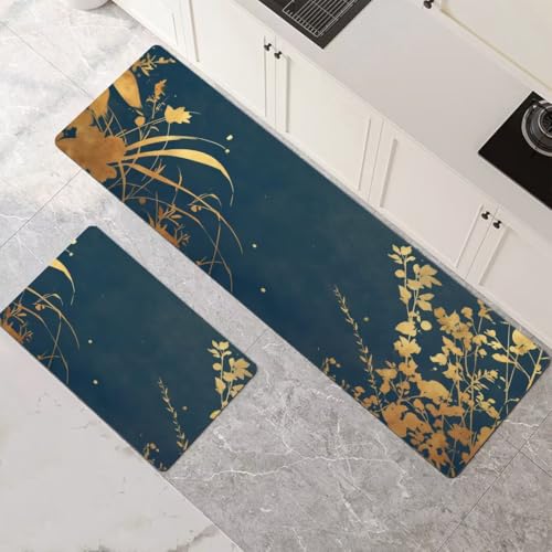 Küchenteppich 2 Stück, Absorbierende Küchenmatte Garten Küchenläufer Rutschfest Waschbar Teppich Küche Läufer Flur Bodenmatte, Lang Carpet Rug für Küchen, Badezimmer Home Decor 120x180cm+120x360cm 1-3 von Generisch