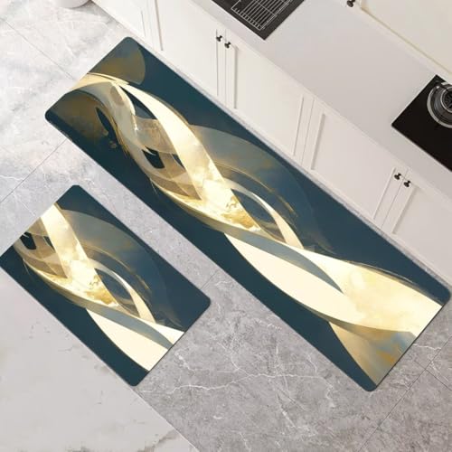 Küchenteppich 2 Stück, Absorbierende Küchenmatte Geometrical Küchenläufer Rutschfest Waschbar Teppich Küche Läufer Flur Bodenmatte, Carpet Rug für Küchen, Badezimmer Home Decor 70x100cm+70x210cm 1-353 von Generisch
