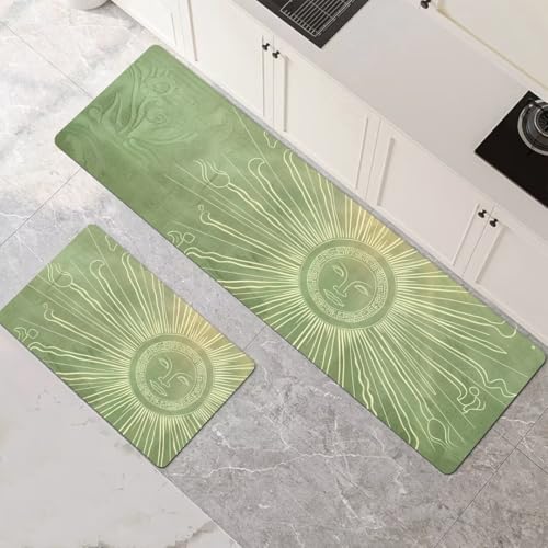 Küchenteppich 2 Stück, Absorbierende Küchenmatte Green Küchenläufer Rutschfest Waschbar Teppich Küche Läufer Flur Bodenmatte, Carpet Rug für Küchen, Badezimmer Home Decor 120x180cm+120x360cm 1-153 von Generisch