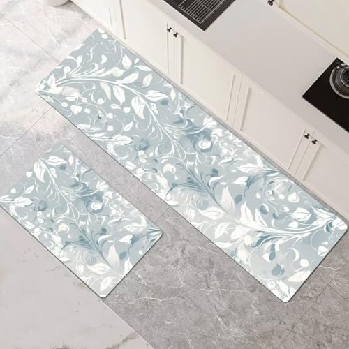 Küchenteppich 2 Stück, Absorbierende Küchenmatte Grey Küchenläufer Rutschfest Waschbar Teppich Küche Läufer Flur Bodenmatte, Lang Carpet Rug für Küchen, Badezimmer Home Decor 120x180cm+120x360cm 1-197 von Generisch