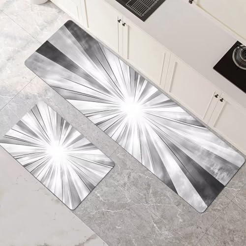 Küchenteppich 2 Stück, Absorbierende Küchenmatte Grey Küchenläufer Rutschfest Waschbar Teppich Küche Läufer Flur Bodenmatte, Lang Carpet Rug für Küchen, Badezimmer Home Decor 120x180cm+120x360cm 1-193 von Generisch