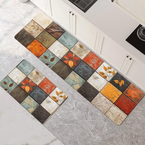 Küchenteppich 2 Stück, Absorbierende Küchenmatte Lattice Küchenläufer Rutschfest Waschbar Teppich Küche Läufer Flur Bodenmatte, Carpet Rug für Küchen, Badezimmer Home Decor 120x180cm+120x360cm 1-393 von Generisch