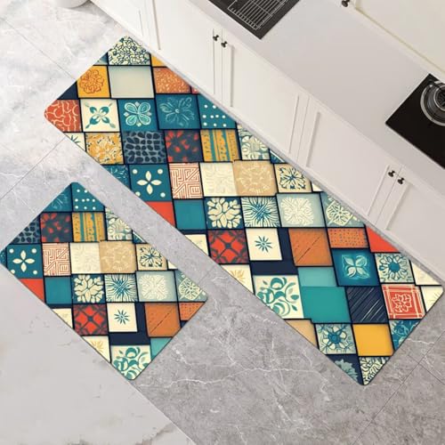 Küchenteppich 2 Stück, Absorbierende Küchenmatte Lattice Küchenläufer Rutschfest Waschbar Teppich Küche Läufer Flur Bodenmatte, Carpet Rug für Küchen, Badezimmer Home Decor 120x180cm+120x360cm 1-451 von Generisch