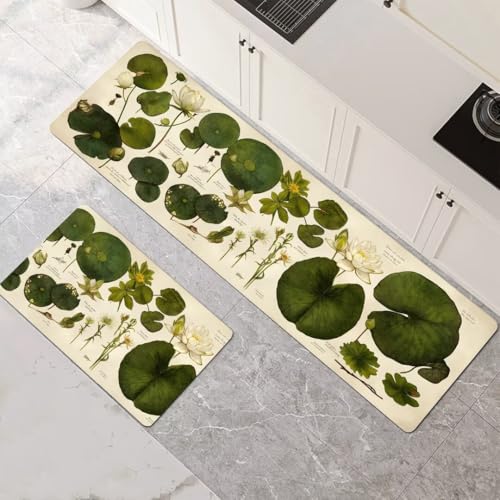 Küchenteppich 2 Stück, Absorbierende Küchenmatte Leaves Küchenläufer Rutschfest Waschbar Teppich Küche Läufer Flur Bodenmatte, Carpet Rug für Küchen, Badezimmer Home Decor 120x180cm+120x360cm 1-127 von Generisch