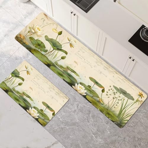 Küchenteppich 2 Stück, Absorbierende Küchenmatte Lotus Küchenläufer Rutschfest Waschbar Teppich Küche Läufer Flur Bodenmatte, Carpet Rug für Küchen, Badezimmer Home Decor 120x180cm+120x360cm 1-293 von Generisch