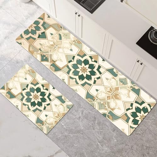 Küchenteppich 2 Stück, Absorbierende Küchenmatte Mandala Küchenläufer Rutschfest Waschbar Teppich Küche Läufer Flur Bodenmatte, Carpet Rug für Küchen, Badezimmer Home Decor 120x180cm+120x360cm 1-421 von Generisch