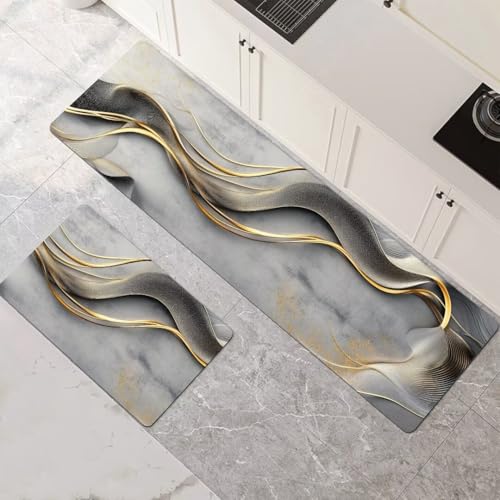 Küchenteppich 2 Stück, Absorbierende Küchenmatte Marmor Küchenläufer Rutschfest Waschbar Teppich Küche Läufer Flur Bodenmatte, Carpet Rug für Küchen, Badezimmer Home Decor 120x180cm+120x360cm 1-53 von Generisch
