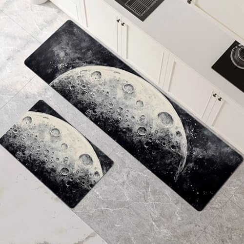 Küchenteppich 2 Stück, Absorbierende Küchenmatte Moon Küchenläufer Rutschfest Waschbar Teppich Küche Läufer Flur Bodenmatte, Lang Carpet Rug für Küchen, Badezimmer Home Decor 120x180cm+120x360cm 1-361 von Generisch