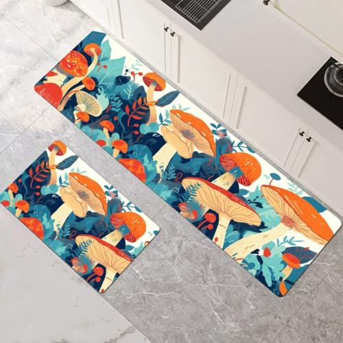 Küchenteppich 2 Stück, Absorbierende Küchenmatte Mushrooms Küchenläufer Rutschfest Waschbar Teppich Küche Läufer Flur Bodenmatte, Carpet Rug für Küchen, Badezimmer Home Decor 120x180cm+120x360cm 1-285 von Generisch