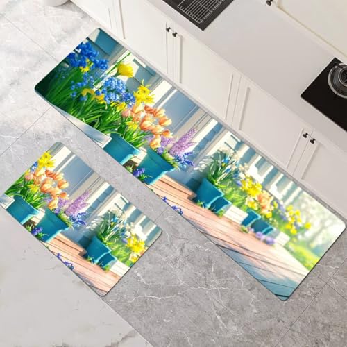 Küchenteppich 2 Stück, Absorbierende Küchenmatte Natürlich Küchenläufer Rutschfest Waschbar Teppich Küche Läufer Flur Bodenmatte, Carpet Rug für Küchen, Badezimmer Home Decor 120x180cm+120x360cm 1-19 von Generisch