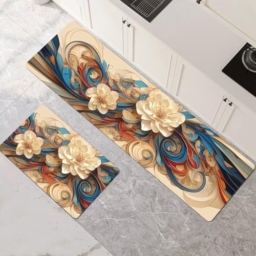 Küchenteppich 2 Stück, Absorbierende Küchenmatte Natürlich Küchenläufer Rutschfest Waschbar Teppich Küche Läufer Flur Bodenmatte, Carpet Rug für Küchen, Badezimmer Home Decor 120x180cm+120x360cm 1-47 von Generisch