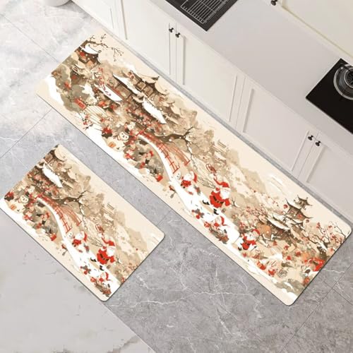 Küchenteppich 2 Stück, Absorbierende Küchenmatte Natural Küchenläufer Rutschfest Waschbar Teppich Küche Läufer Flur Bodenmatte, Lang Carpet Rug für Küchen, Badezimmer Home Decor 50x80cm+50x150cm 1-287 von Generisch