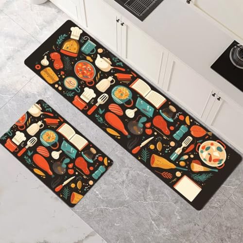 Küchenteppich 2 Stück, Absorbierende Küchenmatte Ocker Küchenläufer Rutschfest Waschbar Teppich Küche Läufer Flur Bodenmatte, Lang Carpet Rug für Küchen, Badezimmer Home Decor 120x180cm+120x360cm 1-61 von Generisch