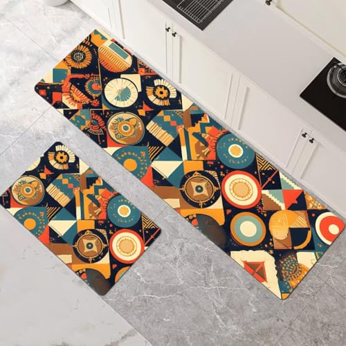 Küchenteppich 2 Stück, Absorbierende Küchenmatte Ocker Küchenläufer Rutschfest Waschbar Teppich Küche Läufer Flur Bodenmatte, Lang Carpet Rug für Küchen, Badezimmer Home Decor 120x180cm+120x360cm 1-57 von Generisch